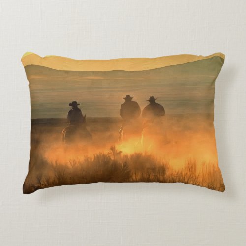 Cowboy Trio Mountainous Background Gallop Accent Pillow