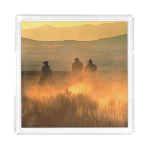Cowboy Trio Mountainous Background Gallop Acrylic Tray