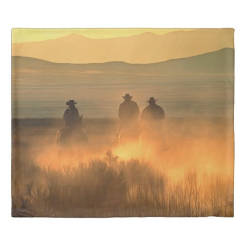 Cowboy Trio Mountainous Background Gallop Duvet Cover