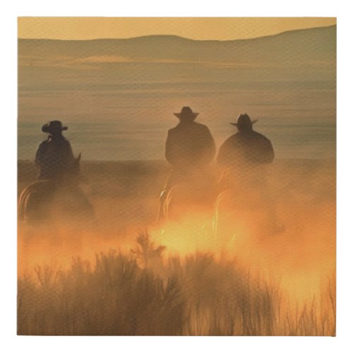 Cowboy Trio Mountainous Background Gallop Faux Canvas Print