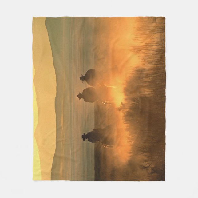 Cowboy Trio: Mountainous Background Gallop. Fleece Blanket (Front)