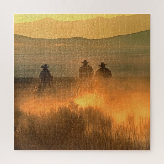 Cowboy Trio: Mountainous Background Gallop. Jigsaw Puzzle (Vertical)