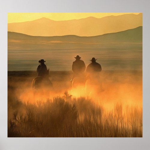 Cowboy Trio Mountainous Background Gallop Poster