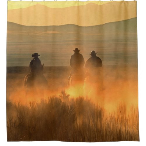 Cowboy Trio Mountainous Background Gallop Shower Curtain