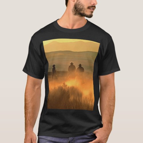 Cowboy Trio Mountainous Background Gallop T_Shirt