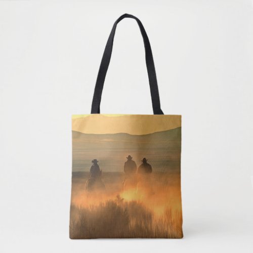 Cowboy Trio Mountainous Background Gallop Tote Bag