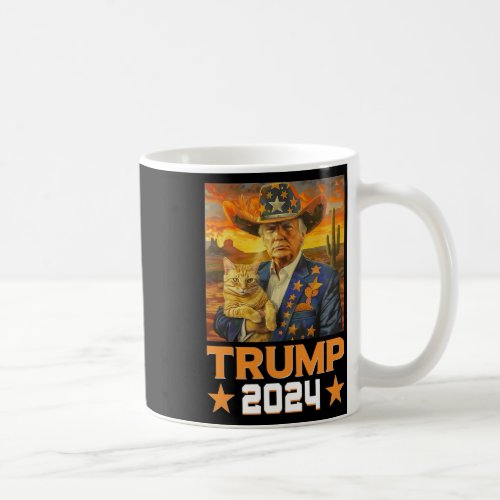 Cowboy Trump 2024 And Cat Patriotic 4th Of July  Coffee Mug