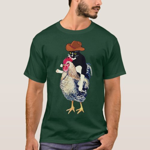 Cowboy tuxedo cat on a chicken funny cat lover T_Shirt