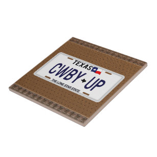 Cowboy Up!  CWBY UP Texas License Plate Ceramic Tile
