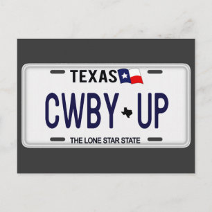 Cowboy Up!  CWBY UP Texas License Plate Postcard
