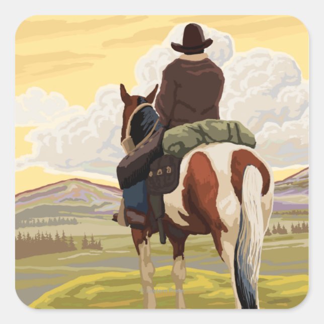 Cowboy (View from Back)Arizona Square Sticker (Front)