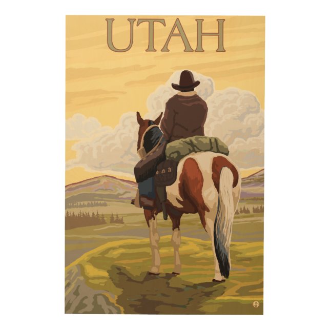 Cowboy (View from Back)Utah Wood Wall Art (Front)