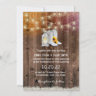 Cowboy Vintage Lantern Rustic Wood Country Wedding Invitation