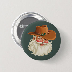 Cowboy Vintage Santa Funny Retro Western Button