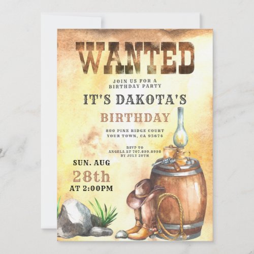 Cowboy Wanted Birthday  Invitation