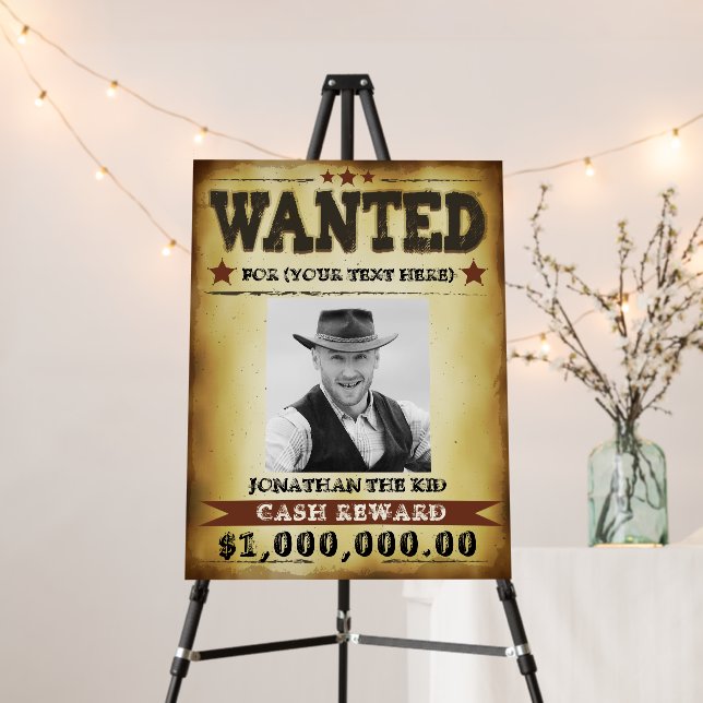  Cowboy Wanted Poster, Add Your Photo Text Foam Board (In Situ (Stand))