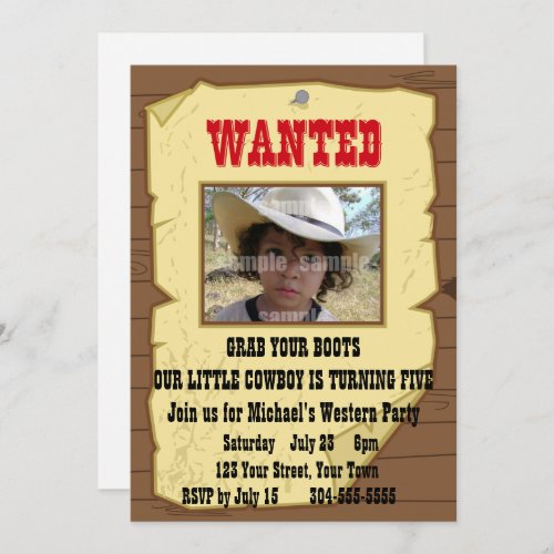 Cowboy Wanted Poster Birthday Party Invitation