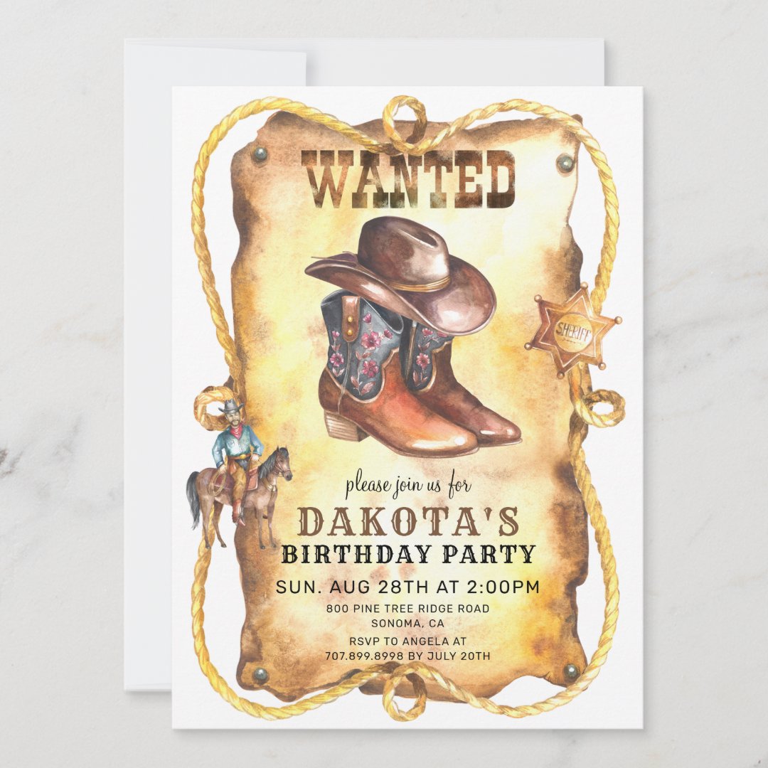 Cowboy Wanted Poster Birthday Party Invitation | Zazzle