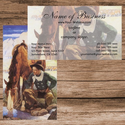 Cowboy Watering His Horse by NC Wyeth Business Card Template
