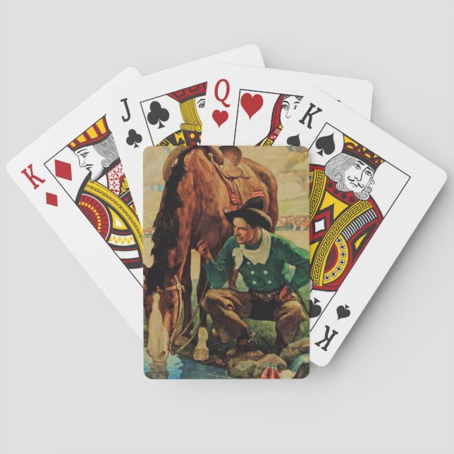 Cowboy Watering His Horse by NC Wyeth Poker Cards (Back)