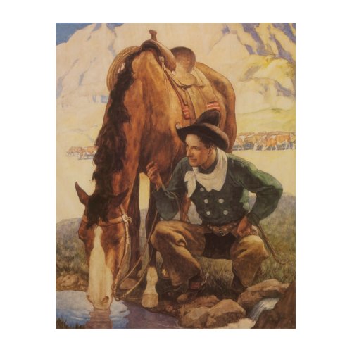 Cowboy Watering His Horse by NC Wyeth Vintage Art