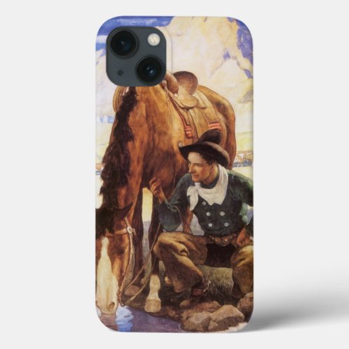 Cowboy Watering His Horse by NC Wyeth Vintage Art iPhone 13 Case