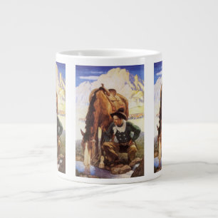 Cowboy Watering His Horse by NC Wyeth, Vintage Art Giant Coffee Mug