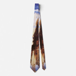Cowboy Watering His Horse by NC Wyeth, Vintage Art Tie