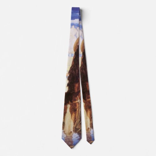 Cowboy Watering His Horse by NC Wyeth Vintage Art Tie