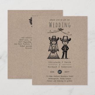 Cowboy Wedding Cartoon Bride Groom Handdrawn