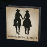 Cowboy Wedding Gift Wooden Box Sign<br><div class="desc">Perfect gift for those newlyweds that love the country lifestyle. A couple on horses holding hands with their names and wedding date. Sure to be a favorite.</div>