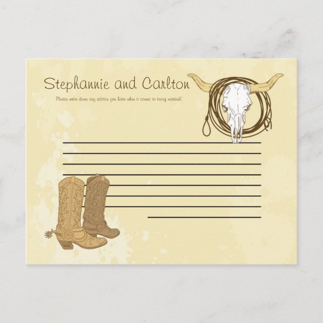 Cowboy Wedding Writable Advice Card (Front)