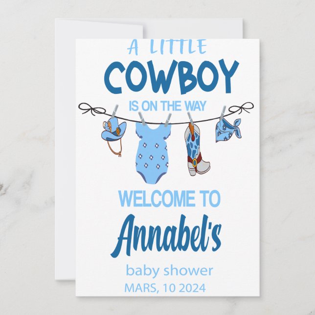 Cowboy Welcome Baby Shower Sign, Wild West Baby  Save The Date (Front)