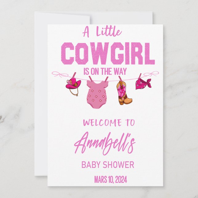 Cowboy Welcome Baby Shower Sign, Wild West Baby  Save The Date (Front)