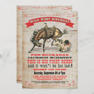 Cowboy Western 1st Birthday Party Invitations