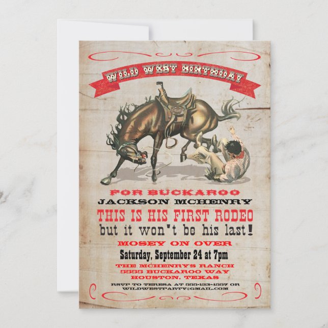 Cowboy Western 1st Birthday Party Invitations (Front)