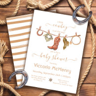 Cowboy Western Baby Boy Clothesline Baby Shower Invitation