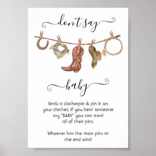 Cowboy Western Baby Boy Clothesline Dont Say Baby Poster
