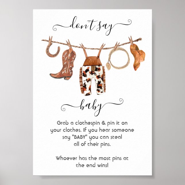 Cowboy Western Baby Boy Clothesline Don't Say Baby Poster (Front)