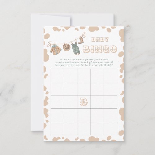 Cowboy Western Baby Shower Bingo Fun Game Invitation