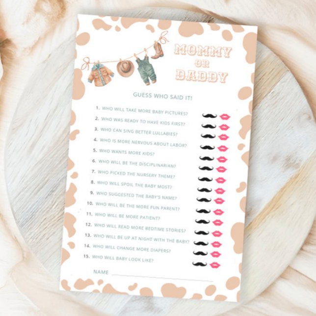 Cowboy Western Baby Shower Mommy or Daddy Game (Creator Uploaded)