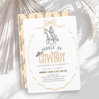 Cowboy Western Beige Bow Gender Neutral Birthday Invitation