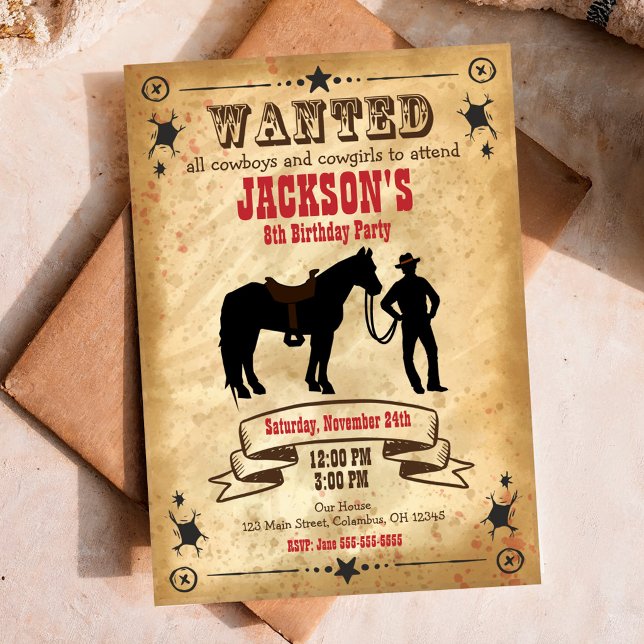 Cowboy Western Birthday Invitation / Wanted Poster (Creator Uploaded)