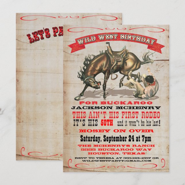 Cowboy Western Birthday Party Invitations (Front/Back)