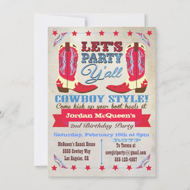 Cowboy Western Birthday Party Invitations (Front)