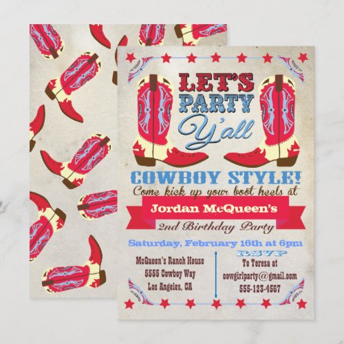 Cowboy Western Birthday Party Invitations