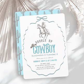 Cowboy Western Blue Bow Boy Birthday Invitation