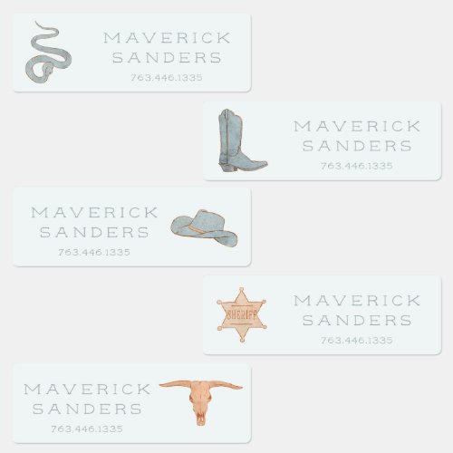 Cowboy Western Blue Kids Labels