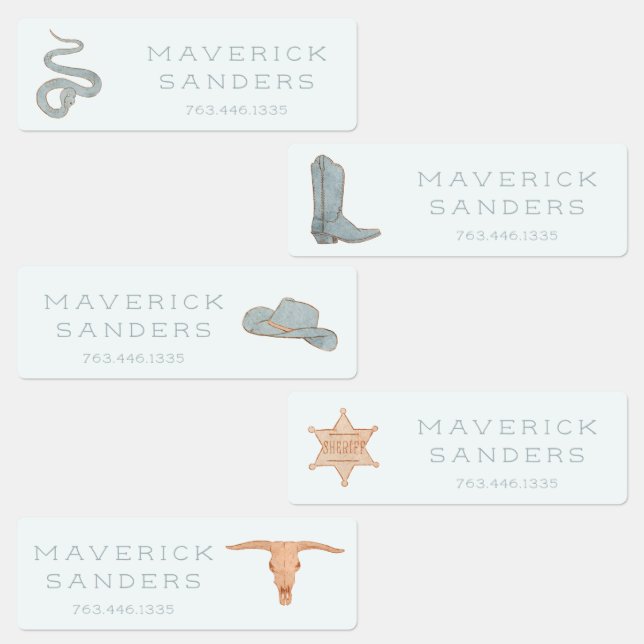 Cowboy Western Blue Kids Labels (Group)