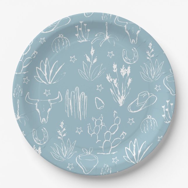 Cowboy Western Blue Paper Plate (Front)
